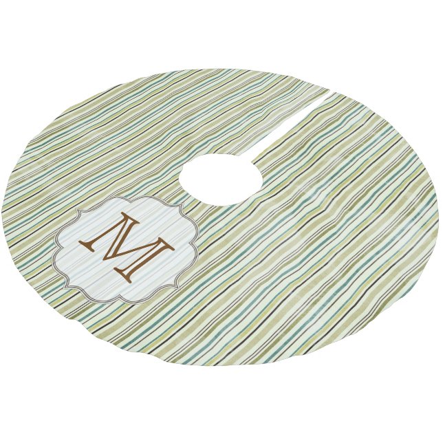 Winter Stripe Monogram Initial Tree Skirt (Angled)