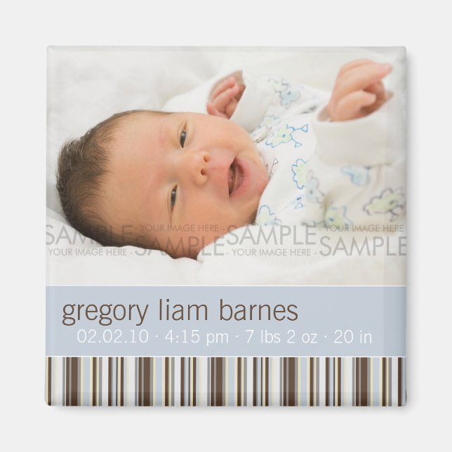 Winter Stripes Blue • Baby Announcement Magnet (Front)