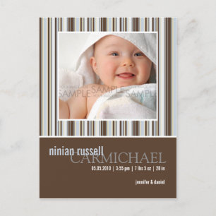 Winter Stripes Brown • Baby Announcement Postcard