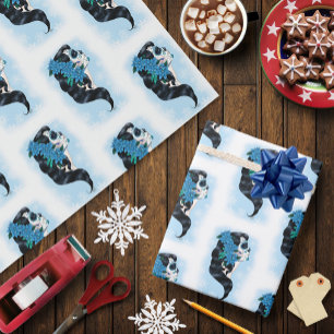 Winter Sugar Skull Blue Snowflakes Wrapping Paper
