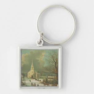 Winter Sunday in olden times Key Ring