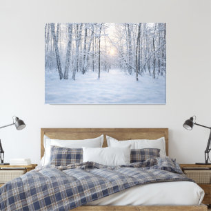 Winter Sunlight in Quiet Birch Forest Canvas Print
