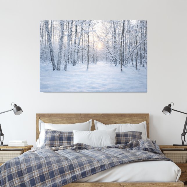 Winter Sunlight in Quiet Birch Forest Canvas Print (Insitu(Bedroom))