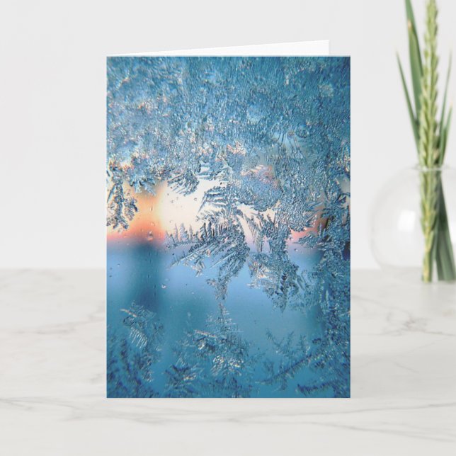 Winter Sunlight Through Frosted Ice Crystals Glass Holiday Card (Front)