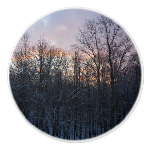Winter Sunrise I Pastel Nature Landscape Ceramic Knob