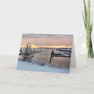Winter Sunrise over Plymouth, MA Harbour Holiday Card