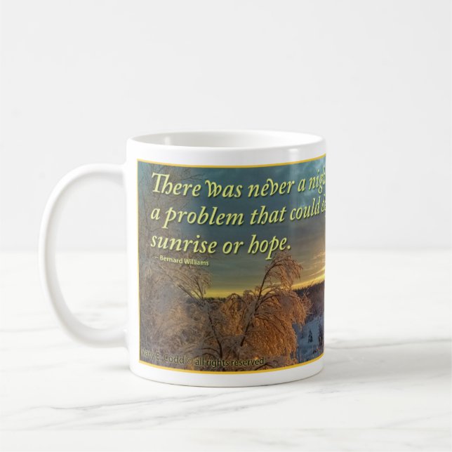 Winter Sunrise over Snowy Landscape Coffee Mug (Left)