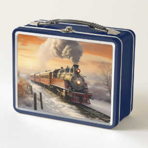 Winter Sunset and Train Metal Lunch Box