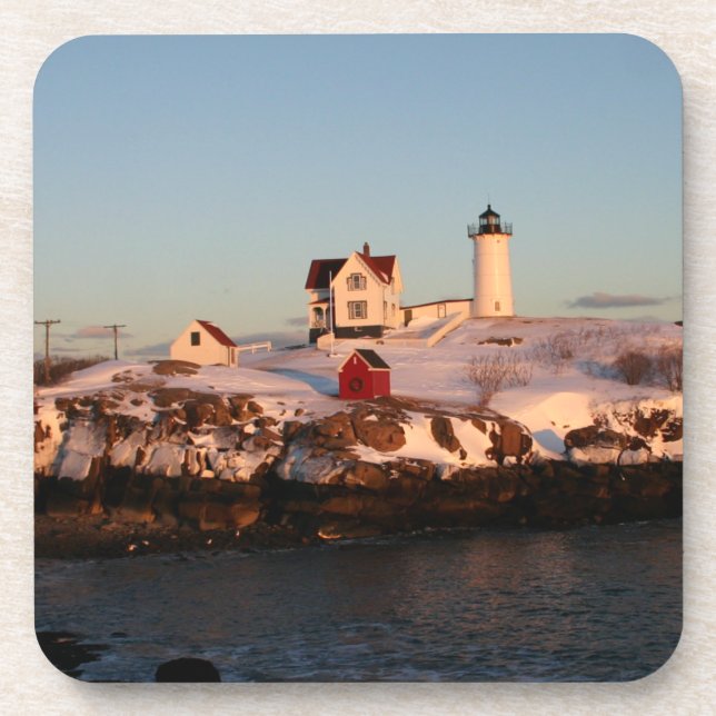 Winter Sunset at Nubble Light Coaster (Front)