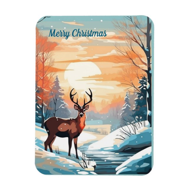 Winter sunset deer  card magnet (Vertical)