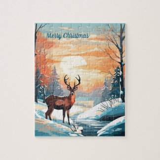 Winter sunset deer jigsaw puzzle
