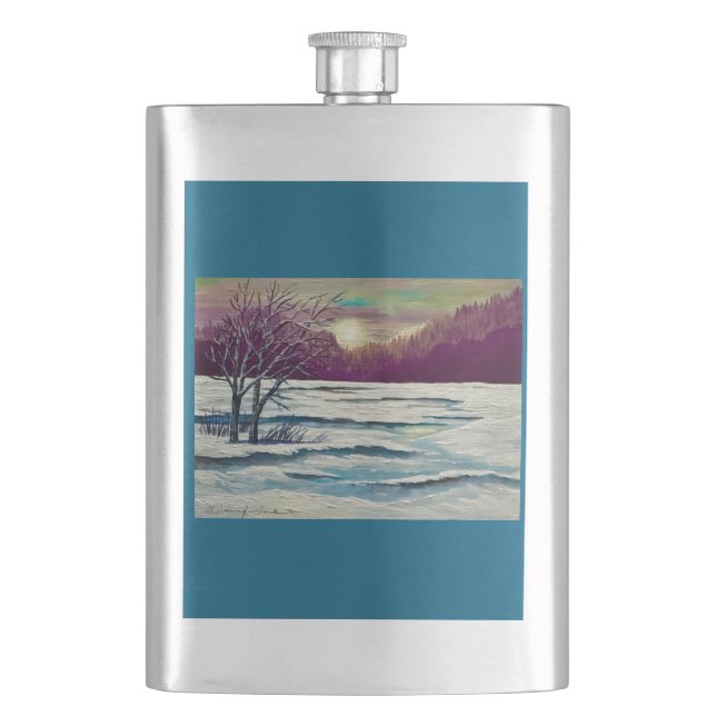 Winter Sunset  Hip Flask (Front)