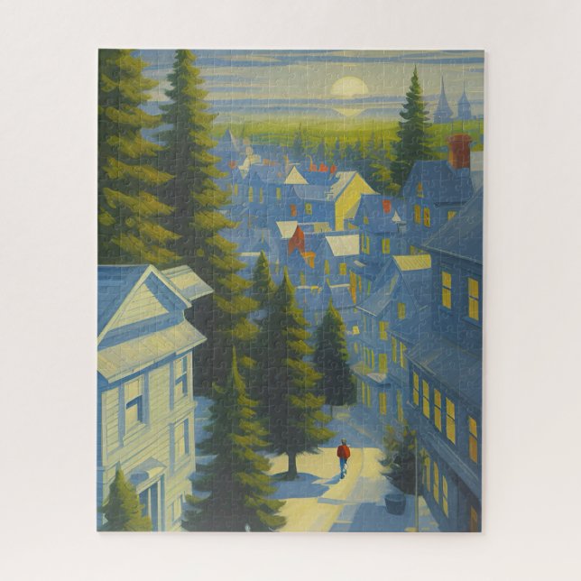 Winter Sunset in a Cosy Village Jigsaw Puzzle (Vertical)
