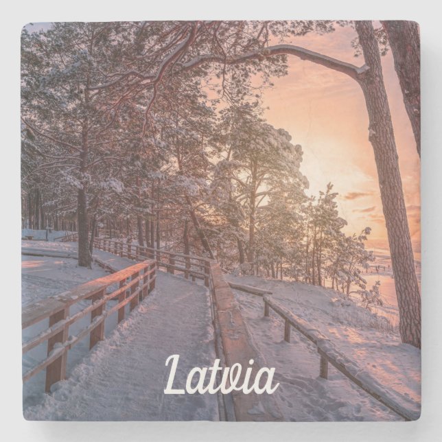 Winter sunset in pine forest near sea stone coaste stone coaster (Front)