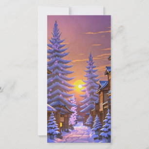 Winter Sunset in Traditional Japanese Village Holiday Card