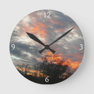Winter Sunset Nature Landscape Photography Round Clock