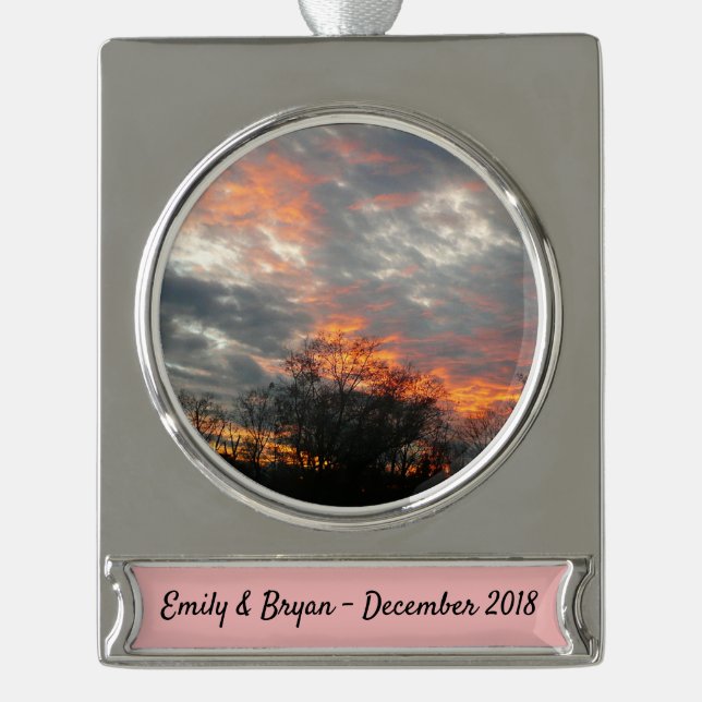 Winter Sunset Nature Landscape Photography Silver Plated Banner Ornament (Front)