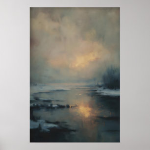 Winter Sunset Reflection, Gothic Nature Landscape Poster
