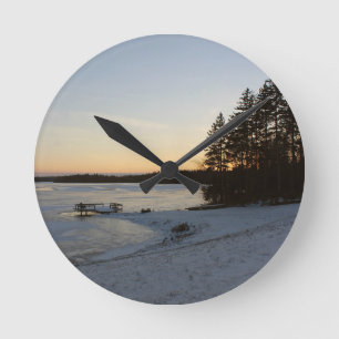 Winter Sunset Round Clock