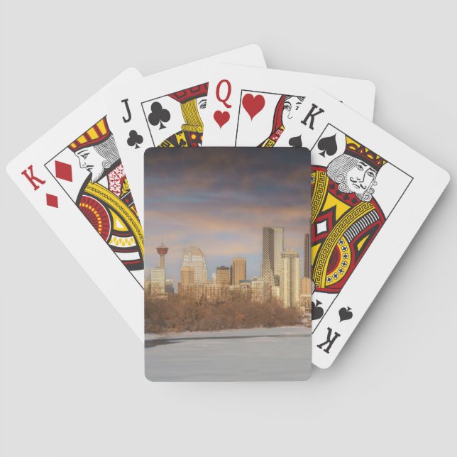 Winter Sunset Scene At Calgary Skyline Playing Cards (Back)