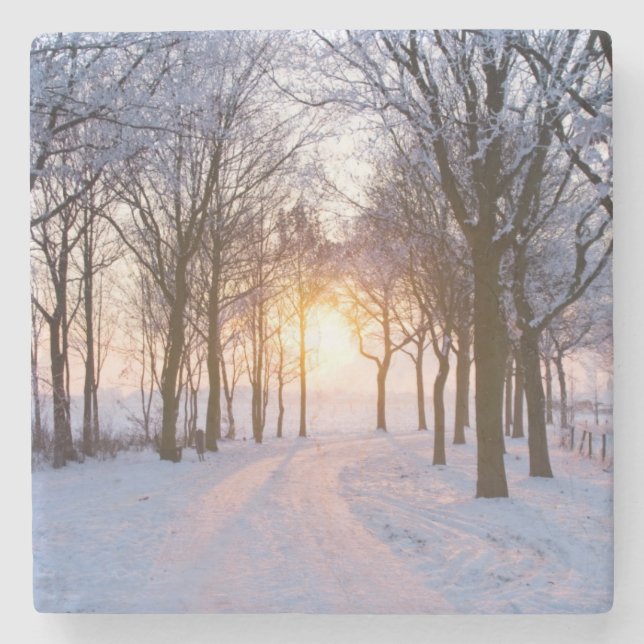 Winter Sunset Stone Coaster (Front)