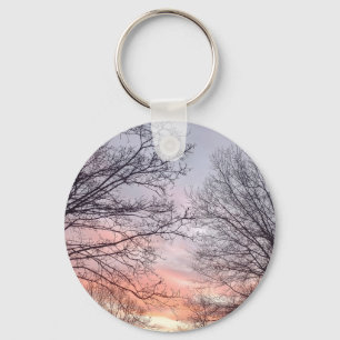 Winter Sunset Through Trees Keychain