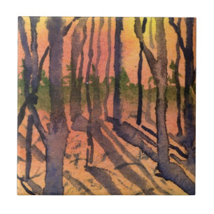 Winter sunset trees with shadows Tile