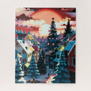 Winter Sunset Village Jigsaw Puzzle