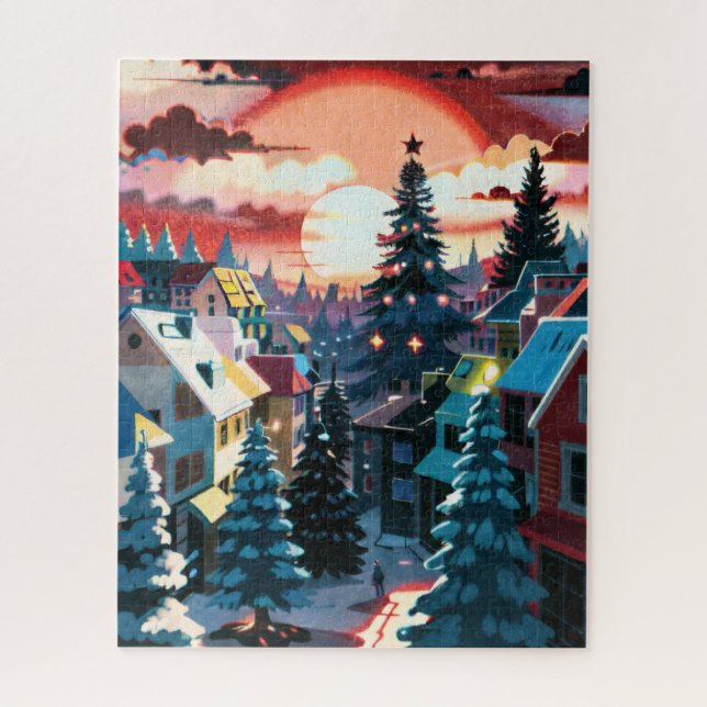 Winter Sunset Village Jigsaw Puzzle (Vertical)