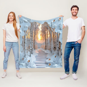 Winter Sunset White Birch Forest Fleece Blanket