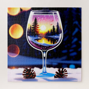 Winter Sunset Wine Glass Gift For Puzzle Lovers