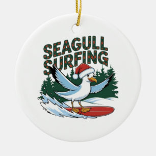 Winter Surfer Seagull, Christmas Seagull  Ceramic Tree Decoration