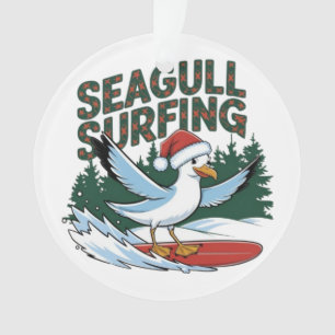 Winter Surfer Seagull, Christmas Seagull Ornament