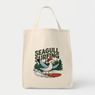 Winter Surfer Seagull, Christmas Seagull Tote Bag