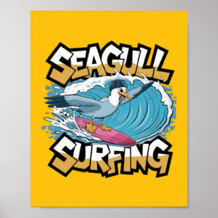 Winter Surfer Seagull, Seagull Surfing, Seagull Poster