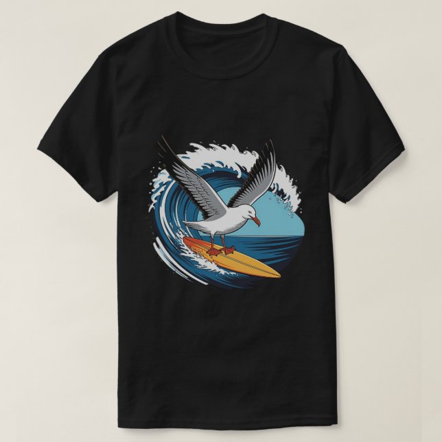 Winter Surfer Seagull, Seagull Surfing T-Shirt (Design Front)