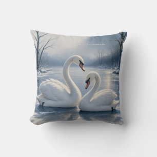 Winter Swan Christmas ,Moonlit Lake Holiday design Cushion