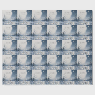 Winter Swan Christmas ,Moonlit Lake Holiday design Wrapping Paper