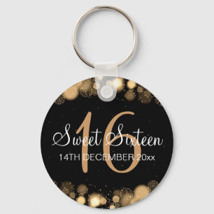 Winter Sweet 16 Birthday Party Gold Bokeh Lights Key Ring