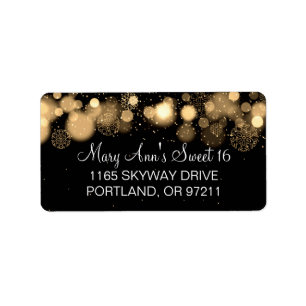 Winter Sweet 16 Birthday Party Gold Bokeh Lights Label