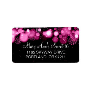 Winter Sweet 16 Birthday Party Pink Bokeh Lights Label