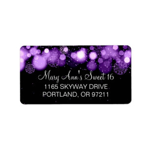 Winter Sweet 16 Birthday Party Purple Bokeh Lights Label