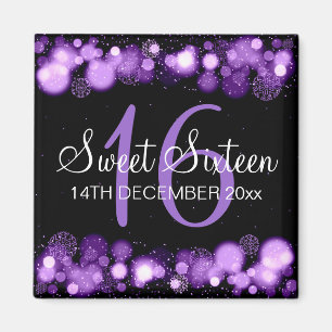 Winter Sweet 16 Birthday Party Purple Bokeh Lights Magnet