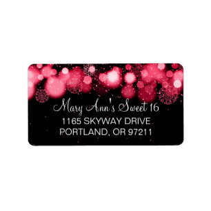 Winter Sweet 16 Birthday Party Red Bokeh Lights Label
