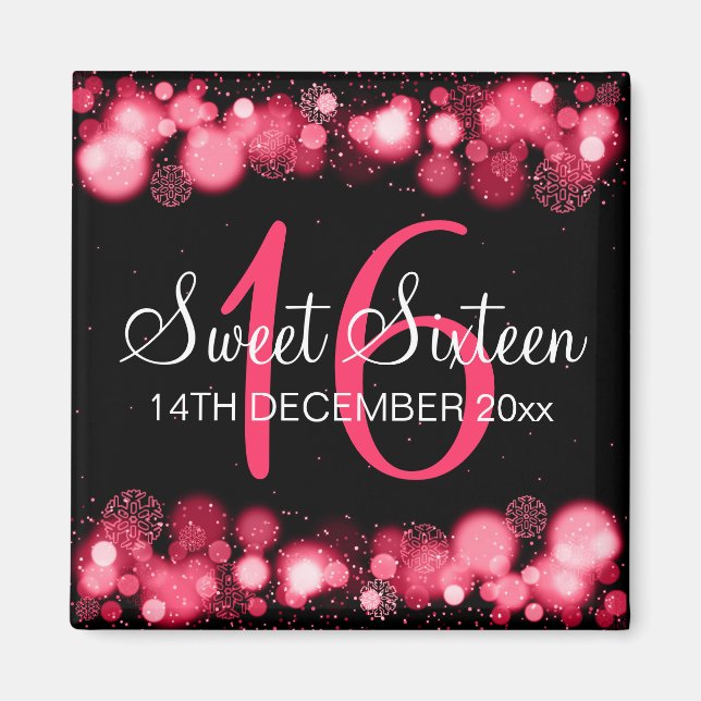 Winter Sweet 16 Birthday Party Red Bokeh Lights Magnet (Front)
