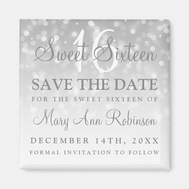 Winter Sweet 16 Birthday Party Silver Bokeh Lights Magnet (Front)