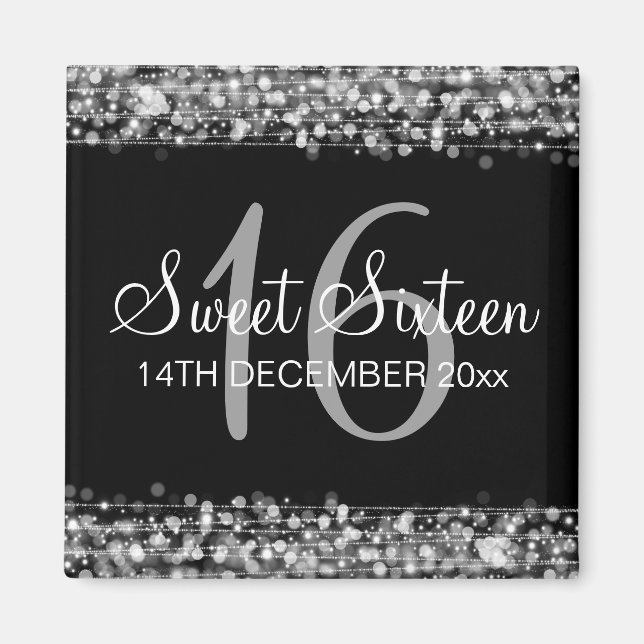 Winter Sweet 16 Birthday Party Sparkles Silver Magnet (Front)
