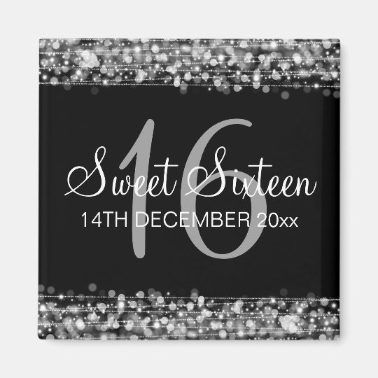 Winter Sweet 16 Birthday Party Sparkles Silver Square Magnet