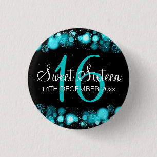 Winter Sweet 16 Birthday Turquoise Bokeh Lights 3 Cm Round Badge