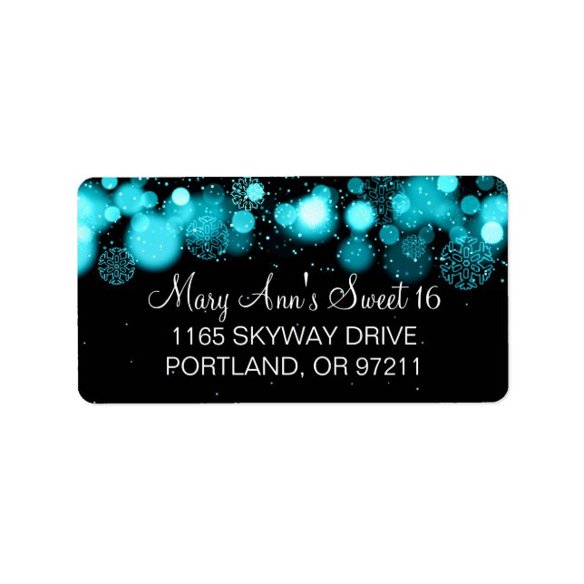 Winter Sweet 16 Birthday Turquoise Bokeh Lights Label (Front)